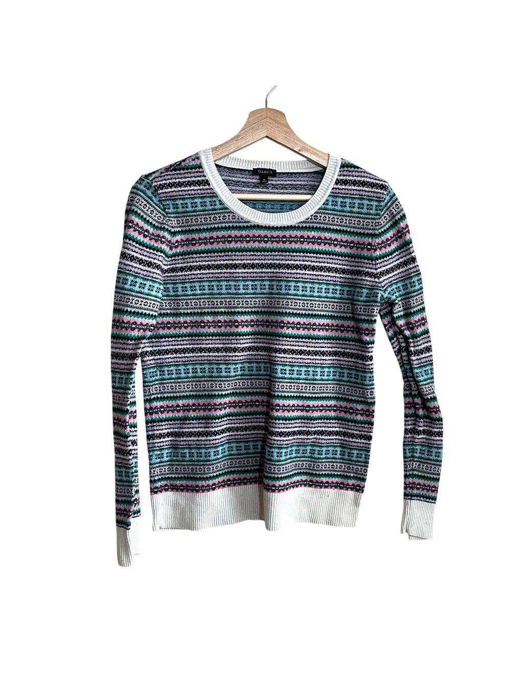 Talbots lambs' wool‎ blend colorful striped crewneck sweater women's size medium